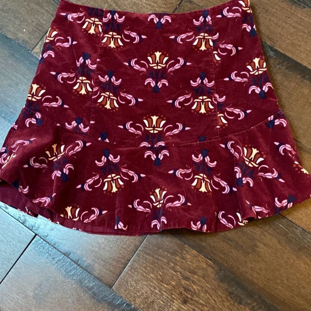 Free People floral printed corduroy maroon mini skirt womens size 6 winter holid